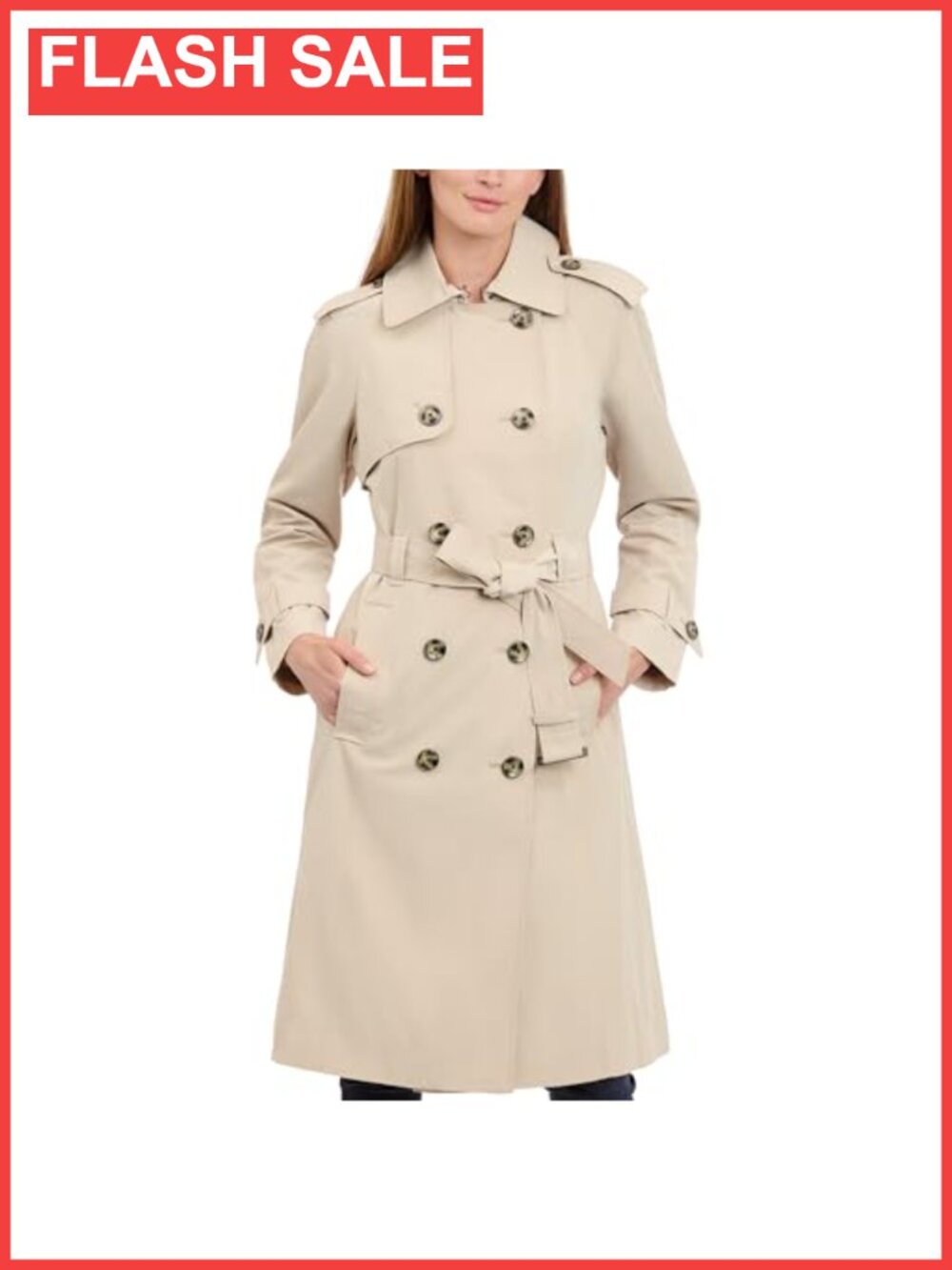Double-Breasted Belted Trench Coat Wind Water Resistant